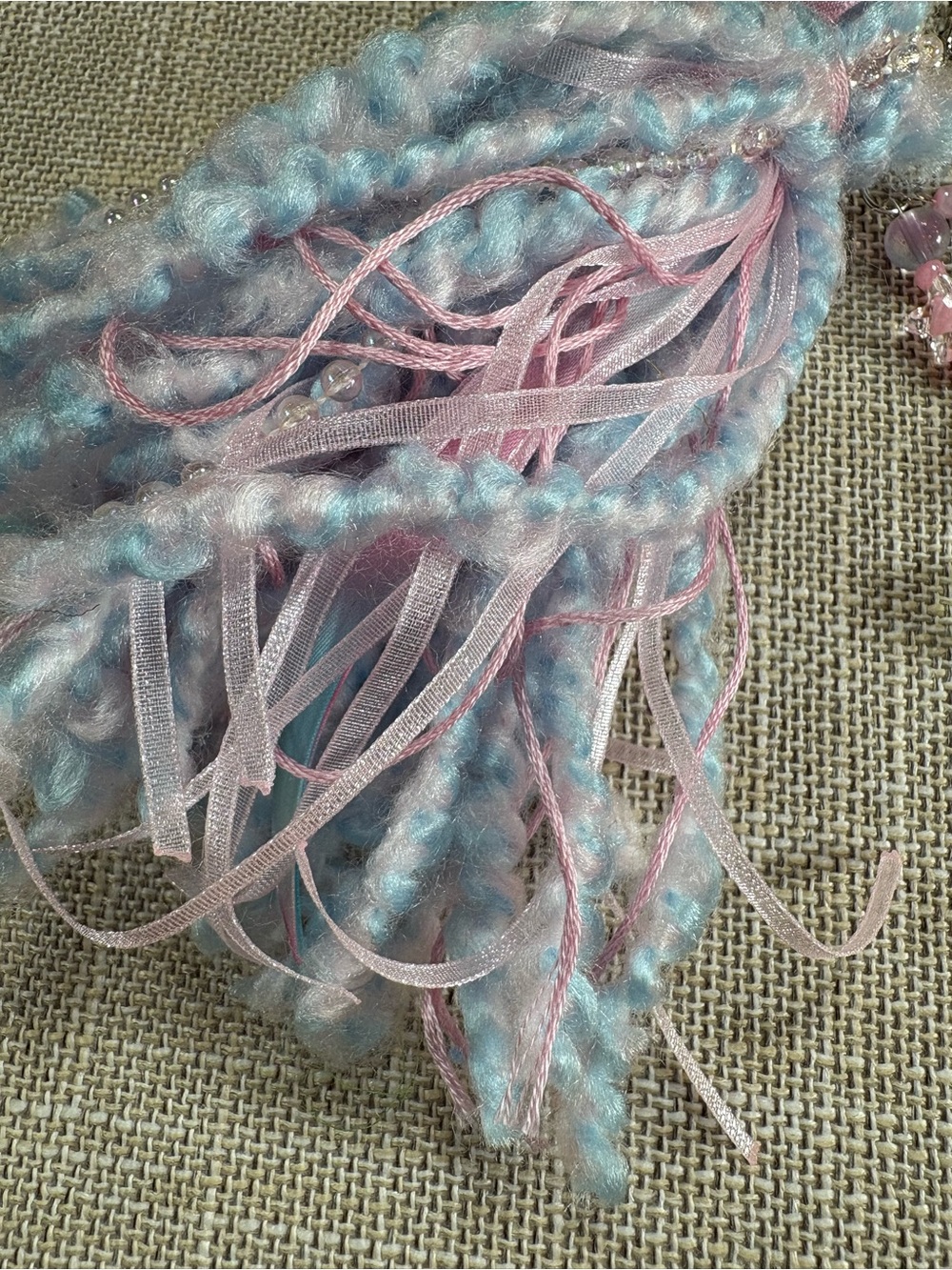Hand Crafted Pastel Blue & Pink Tassel Keychain with Butterfly & Heart Charms - Picture 7 of 10